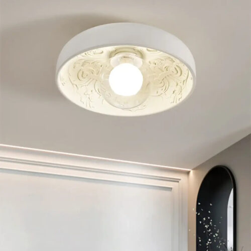 plafonnier-design-sculptural-rond-blanc-relief-floral-elegant-284 Luminaire Plafonnier | RELIEF