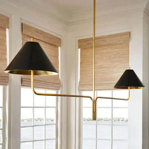 suspension-design-doree-bras-abat-jour-beige-a-conique-noir-740 Suspension Luminaire | DIJOLITE