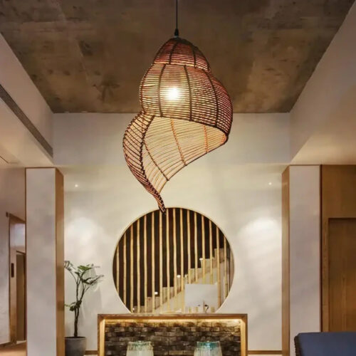 suspension-luminaire-bambou-rotin-forme-bigorneau-tisse-spirale-690 Suspension Luminaire | NAGE
