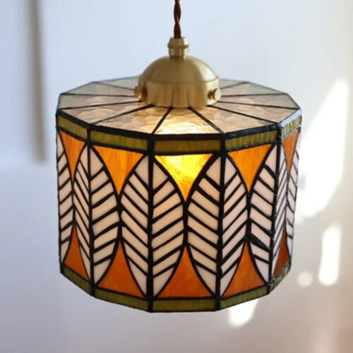 suspension-luminaire-style-tiffany-verre-ambre-motif-feuille-colore-848 Suspension Luminaire | AMBERA