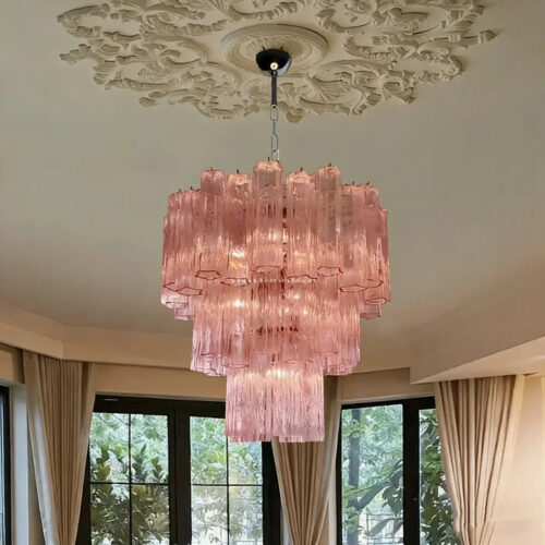 suspension-luminaire-verre-design-elegant-lustre-rose-a-etages-582 Suspension Luminaire | PINKIA