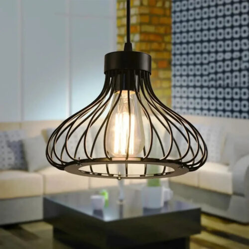 suspension-metal-noir-design-cage-evasee-style-industriel-fil-fer-982 Suspension Luminaire | CIGYS