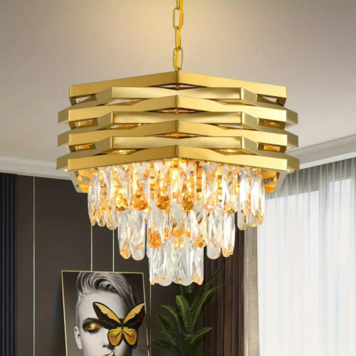 suspension-moderne-doree-cristaux-style-luxe-chic-lustre-geometrique-176 Suspension Luminaire | TRILUS