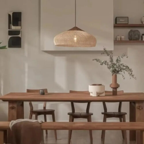 suspension-naturelle-tressee-style-japandi-bois-clair-elegant-tisse-455 Suspension Luminaire | JETRE