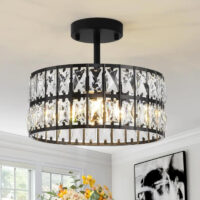 suspension-tambour-noir-cristaux-style-art-deco-metal-cristal-lustre-656 Suspension Luminaire | TAMBOUR