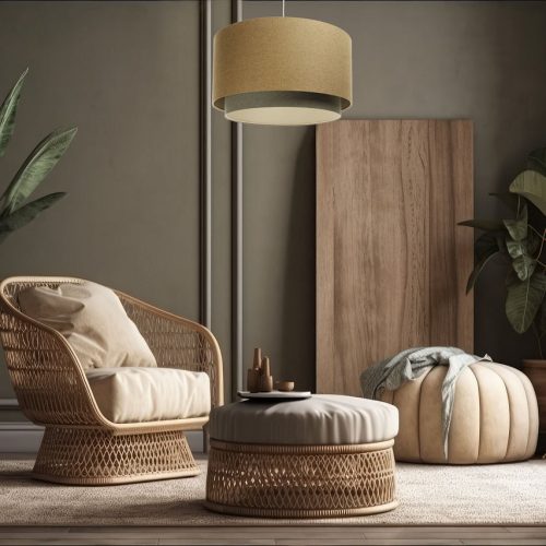 Suspension Luminaire | DUO BOHO ELEGANT (Jaune Moutarde/Olive/Ecru)
