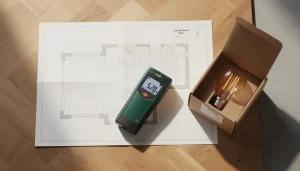 Plan de pièce avec mesure laser et ampoule