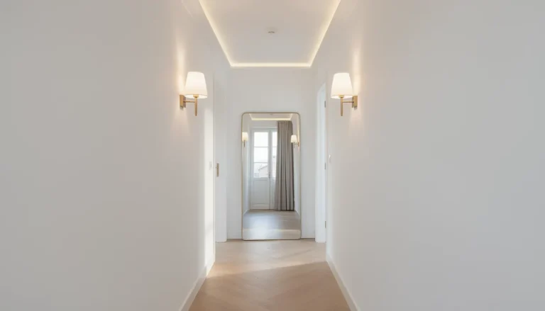 Couloir clair avec appliques murales allumées
