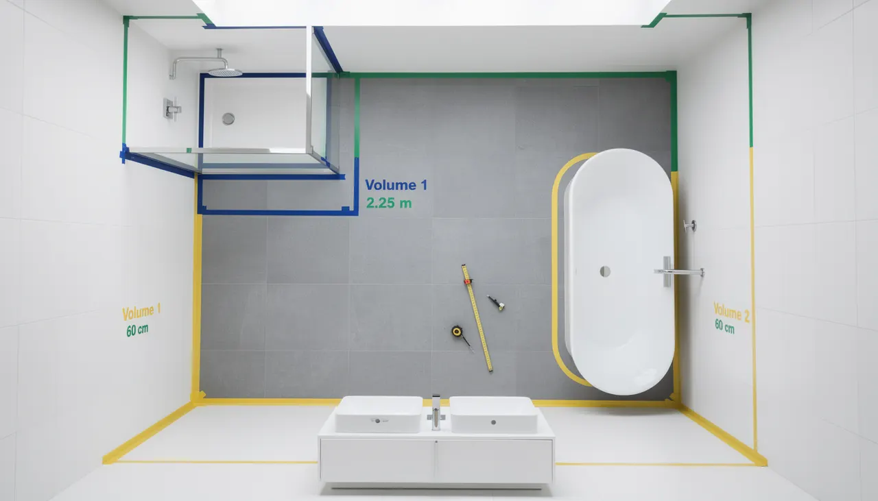 Schéma volumes salle de bain douche baignoire