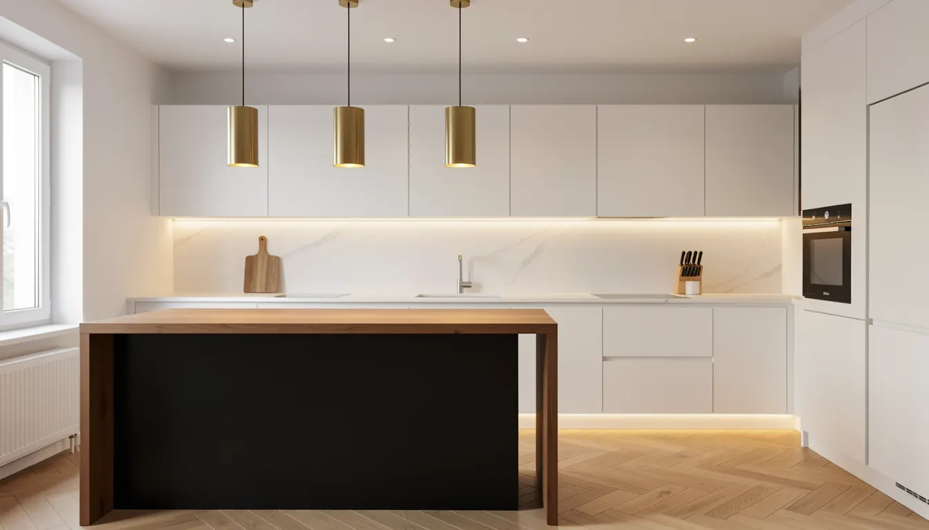 Cuisine moderne éclairée par zones distinctes