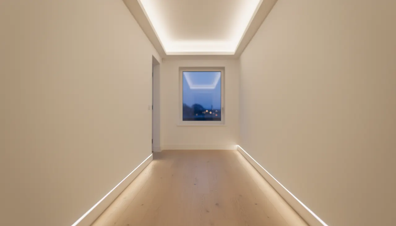 Corniche plafond et plinthe LED allumées