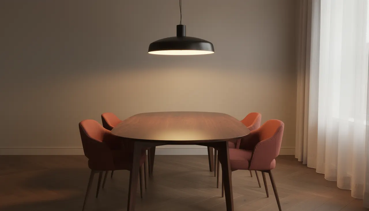 Salle à manger éclairée par suspension
