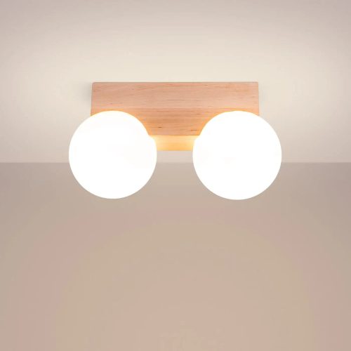 luminaire-plafonnier-bois-naturel-2-globes-opalins-applique-murale-735 Luminaire Plafonnier | BULBO 2 (Bois Naturel)