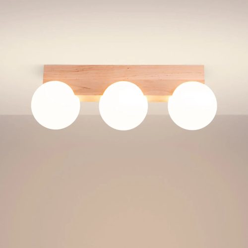 luminaire-plafonnier-bois-naturel-3-globes-opalins-lanterne-toilette-764 Luminaire Plafonnier | BULBO 3 (Bois Naturel)