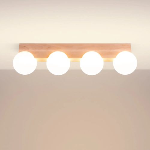 luminaire-plafonnier-bois-naturel-4-globes-opalins-lanterne-476 Luminaire Plafonnier | BULBO 4 (Bois Naturel)