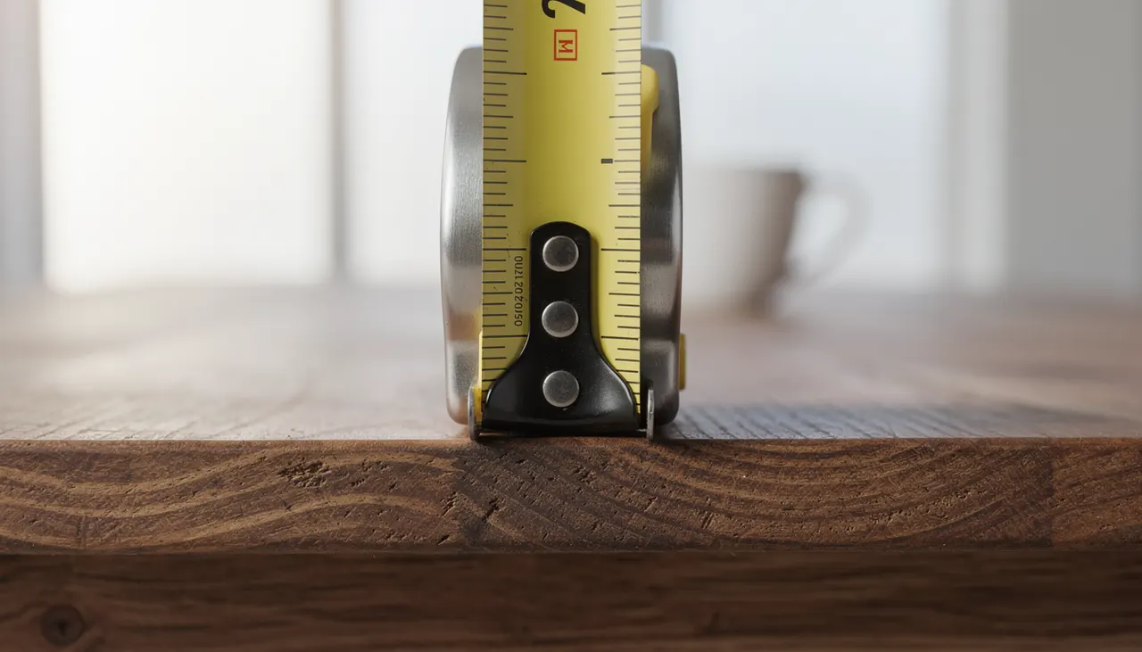 Mètre ruban mesurant 72 cm au-dessus d'une table
