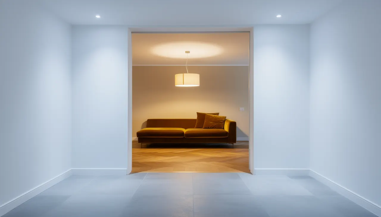 Couloir froid ouvert sur salon chaud