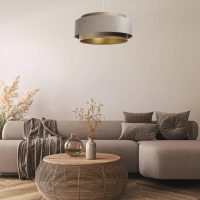 suspension-luminaire-tissu-beige-dore-aux-finitions-raffinees-779 Suspension Luminaire | DOVLO CLASSIC (Beige/Doré)
