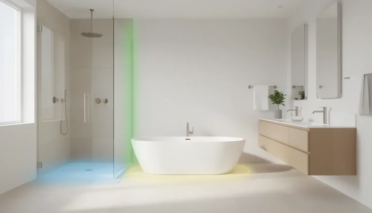 Salle de bain moderne avec zones d'éclairage délimitées